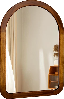Arched Mirror 22 X 30 Inch,Brown Wood Rustic Bathroom Tempered Wall Mirror with - Image 1 of 4