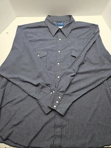 Wrangler Western Shirt Mens 3XL Blue Plaid Long Sleeve Pearl Snap Cowboy - Picture 1 of 6