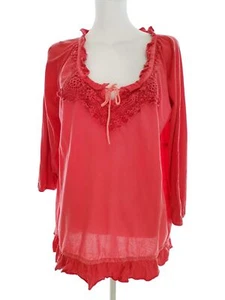 Cream T. 42 Rosa Blusa Túnica Algodón 100% Manga 3/4 Bordado de Encaje - Imagen 1 de 5
