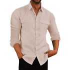 Men Cotton Linen Shirts Tops Long Sleeve Casual Button Down Blouse T Shirt M-3Xl