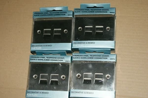 4 Of - TELEPHONE SOCKET - SLAVE 2 GANG FLAT PLATE ** STAINLESS STEEL ** NEW - Zdjęcie 1 z 5