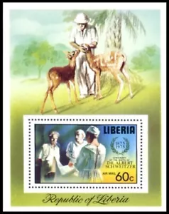 Liberia 1975 MNH MS, Schweitzer, Nobel Peace, Deer, Wild Animals, Medicine - Picture 1 of 1