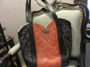 Vintage ERDA Western Boot Design Leather Handbag/Tote w Sunglass Case - Picture 1 of 12