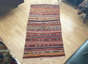 Deko Vintage Handarbeit Cicim Kelim Teppich Fragment Getragen Rug Boho Wohndeko - Bild 1 von 11