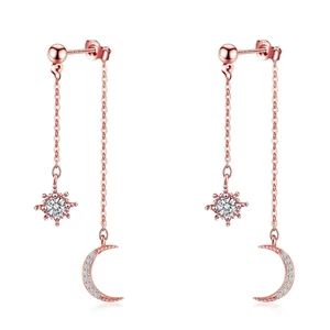 Rose Gold Moon Star Drop Earrings for Women Girls 925 Sterling Silver Plated Ros - Picture 1 of 7
