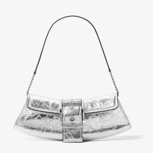 Colby Small Crackled Silver Metallic Leather Convertible Clutch Shoulder Bag - Bild 1 von 8