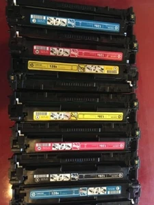 HP 128A TONER PARTIALLY FULL BLACK YELLOW MAGENTA CYAN - Picture 1 of 1