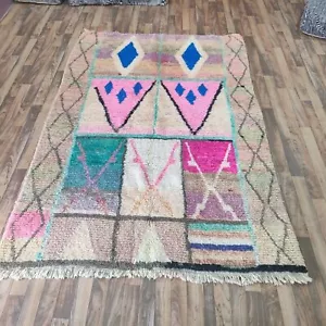 Pink Moroccan Azilal Rug Geometric Tribal Handmade Area Wool Carpet Berber - Picture 1 of 10