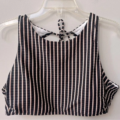Shade & Shore в полоску ребристый высоты шеи бикини верхний женщин XL 16 черный эластичной новый с Ярлыками - Изображение 1 из 4