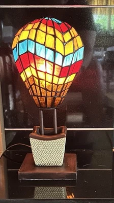 VTG Stained Glass Mosaic Hot Air Balloon Accent Lamp 2007 Metal Base Art Deco - Image 1 of 4
