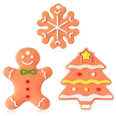 Рождественские детские силиконовые игрушки для прорезывания зубов — 3 шт. пряники дерево снежинки дизайн B - Изображение 1 из 4