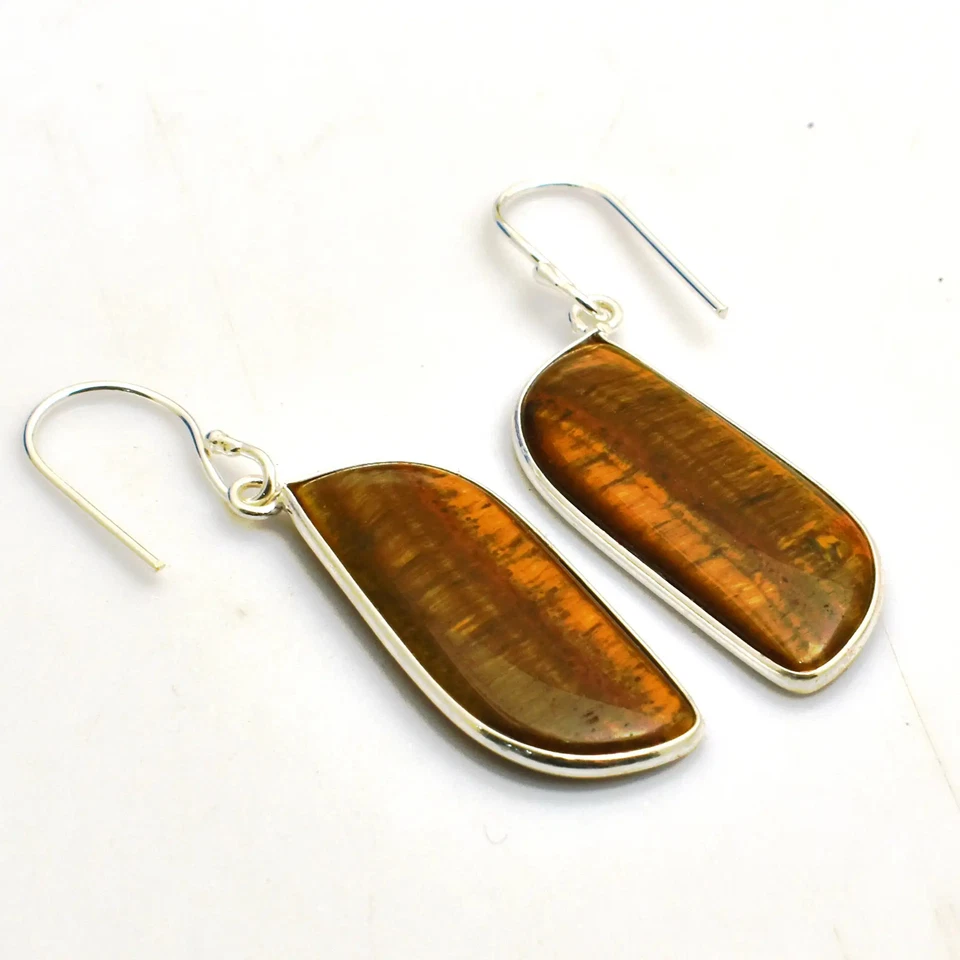 Pendientes colgantes hechos a mano con piedras preciosas ojo de tigre joyas para mujer 1,4" AE-98666 Foto 1 de 1