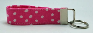Polka Dots Pink & White Valentine Key Chain Ring Fob Handmade Custom Designer - Picture 1 of 1