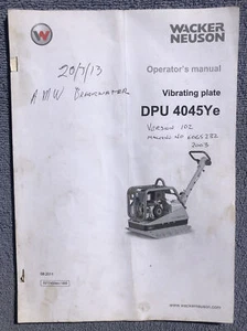 Wacker Operators Manual for DPU4045Ye Vibrating Plate - Picture 1 of 4