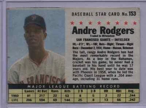 1961 Post #153 Andre Rodgers S.F. Giants  Blue Bkd Box VG - Picture 1 of 2