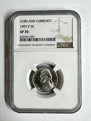 1997 P NGC SP70 Matte Proof Finish Jefferson Nickel Coin & Currency Set White LB - Image 1 of 3