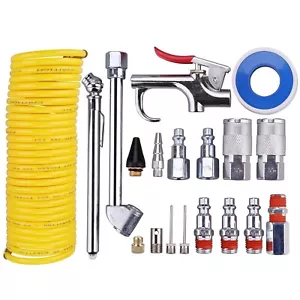 20 pz kit accessori compressore d'aria 25 piedi set ugelli pistola tubo ad aria 1/4" NPT - Foto 1 di 6