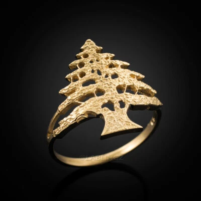 Gold Textured Band Lebanese Cedar Tree Women's Ring - Image 1 of 4
