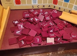 Scrabble Rare Red Tiles 1977 UNUSAL Tiles racks,Complete EUC (343) - Picture 1 of 4