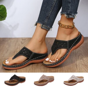 Ladies Orthopedic Sandals Casual Flat Flip Flops Womens Summer Low Wedge Shoes - Picture 1 of 14