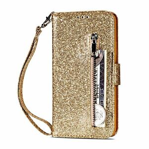 Glitter Zipper Card Wallet Phone Case For iPhone 12 11 13 Pro Max XR XS 7 8 SE