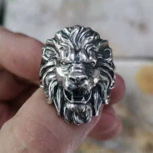 S925 Sterling Silver King of Lion Ring Mens Biker Rock Punk Ring TA191 Handmade - Picture 1 of 14