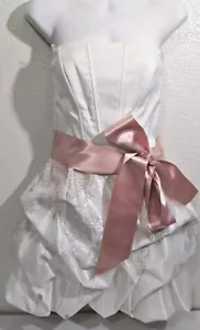 Vintage Gunne Sax Jessica McClintock Ivory Pink Bow Strapless Dress Short 5 USA - Picture 1 of 14
