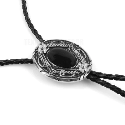 Corbata Bolo de piedra natural ágata negra cruz maltesa 40" cordón de cuero negro genuino Foto 1 de 4