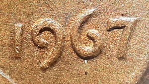 LOT 1967 DDO RED LINCOLN CENT / PENNY - RARE VARIETY / ERROR ! XF+ - STRONG 7 - Picture 1 of 17