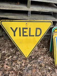 Vintage 1960s Era Yellow Yield Aluminum Road Highway Sign - Picture 1 of 1