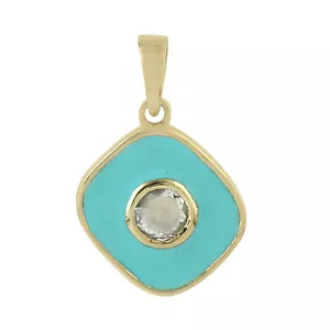 Black Friday Natural Diamond 14k Yellow Gold Enamel Charm Pendant Handmade - Picture 1 of 6