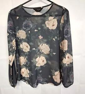 Givoni Women's Top Size 10 Grey Pink Cream Floral Long Sleeve Sheer Ex Condition - Picture 1 of 7