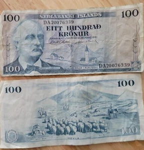 Sedlabanki Iceland 100 Kronur Note 1961 - Picture 1 of 5