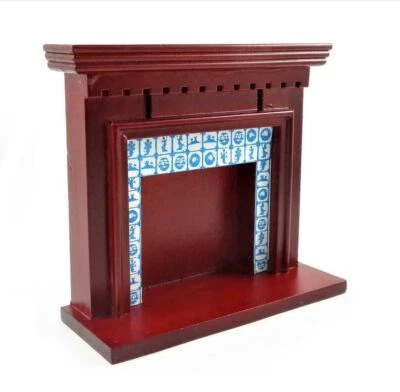 Dolls House Victorian Mahogany Delft Tile Fireplace 1:12 Scale Furniture - Image 1 of 4