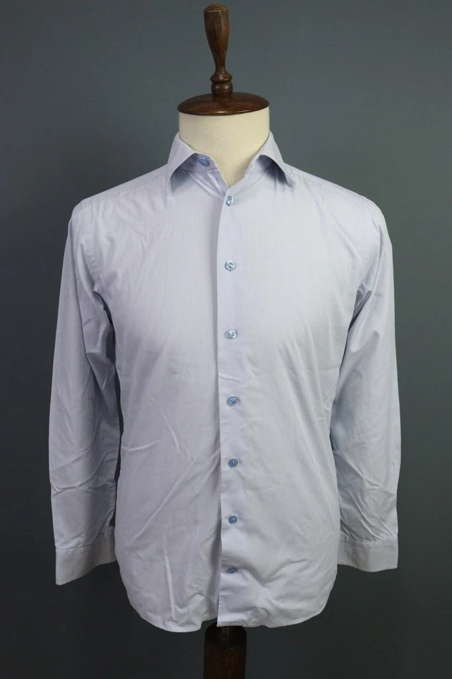 Eton Slim Blue Pinstripe Long Sleeve Button Down Shirt Size 40 / 15 3/4 - Image 1 of 4