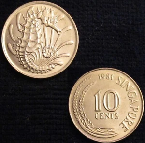 SINGAPUR, 10 CENTAVOS 1981, CABALLITO DE MAR CORONADO, SIN CIRCULAR. - Imagen 1 de 1
