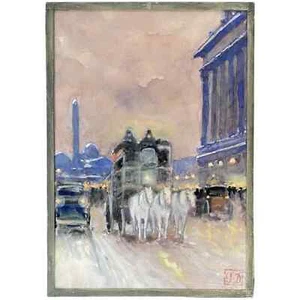 Ghodrat Delbasteh Impressionist Aquarell Pariser Straße, Kutsche & Pferde - Bild 1 von 8