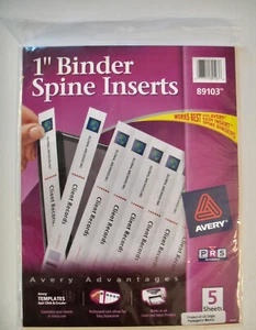 1" Binder Spine Inserts Avery 89103  BRAND NEW 5 sheets 8 per sheet 40 TOTAL - Picture 1 of 1