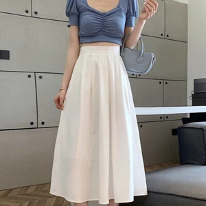 Damas Falda Larga Plisada Línea A Elástica Cintura Alta Sólida Informal Verano Elegante - Imagen 1 de 14