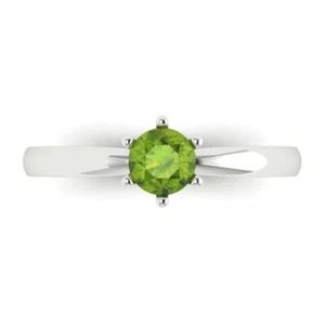 14K White Gold Natural Peridot Solitaire Engagement Ring (0.5 cttw, Round-Cut) - Picture 1 of 11