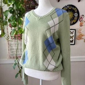 Croft Barrow Damen kleiner adretter Argyle V-Ausschnitt Pullover Indie Grafik Akademie - Bild 1 von 6