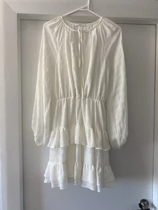 Sheike white tiered longsleeve mini dress size 8 sheer checkered pattern  - Picture 1 of 7