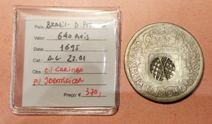brazil 640 reis 1695 D.Pedro II with countermark for identify - Picture 1 of 4