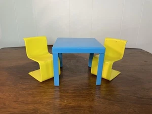 Barbie 1973 MCM Townhouse Mattel Furniture Blue Table & 2 Yellow Chairs *As Is* - Picture 1 of 15