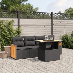 Set Divani da Giardino 5 pz con Cuscini in Polyrattan Nero 2461583 - Foto 1 di 3