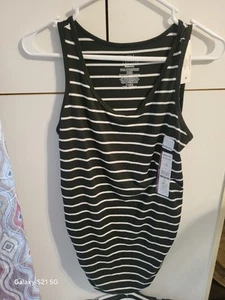 Time and Tru Womens Maternity Tank Top Small 4-6 New with Tags Stripe Black Cute - Picture 1 of 3