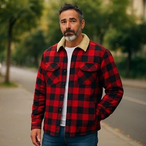 Dickies Mens 2XL Red & Black Quilt Lined Buffalo Plaid Flannel Shirt Jacket - Picture 1 of 7