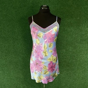 Y2K 2000s Silk Victoria’s Secret Mini Slip Dress Watercolor Floral Mesh Bias Cut - Picture 1 of 6