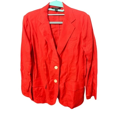 Lauren Ralph Lauren Red 100% Linen Blazer Jacket Size 4 Business Career - Image 1 of 4