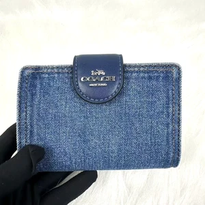 Coach Medium Corner Zip Wallet In Denim/Leather CAO96 NWT - Picture 1 of 7